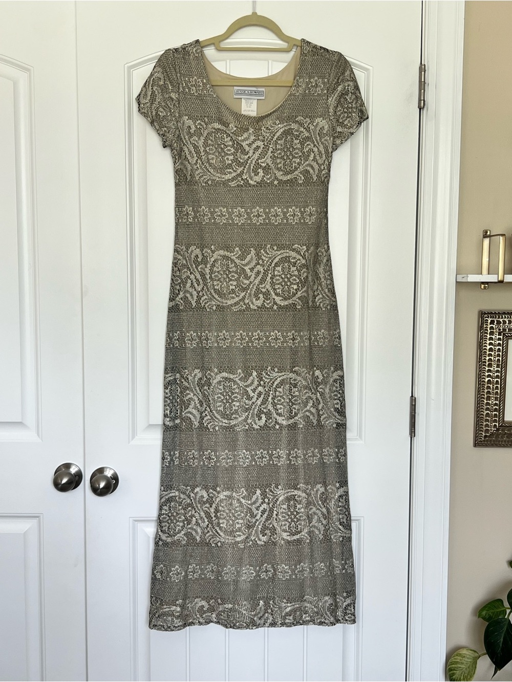 Jessica Howard Vintage Metallic Gold Black Taupe Dress Matching Cardigan 8 - Picture 3 of 16